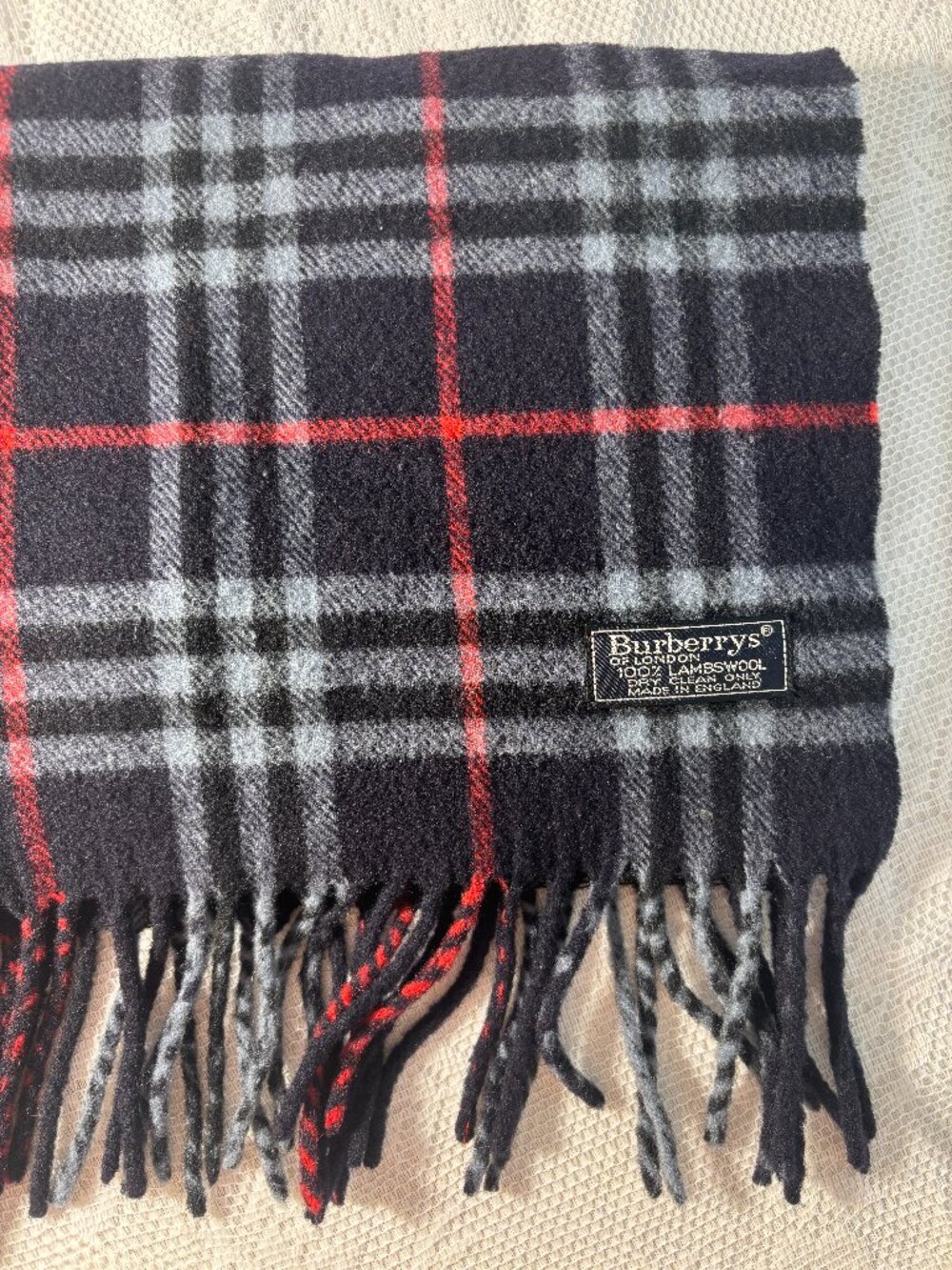 Vintage Burberry Black Check Lambswool Scarf